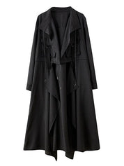 Loose Long Sleeves Drawstring Split-Joint Lapel Trench Coats