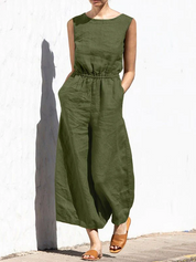 Sleeveless Wide Leg Round-Neck Jumpsuit