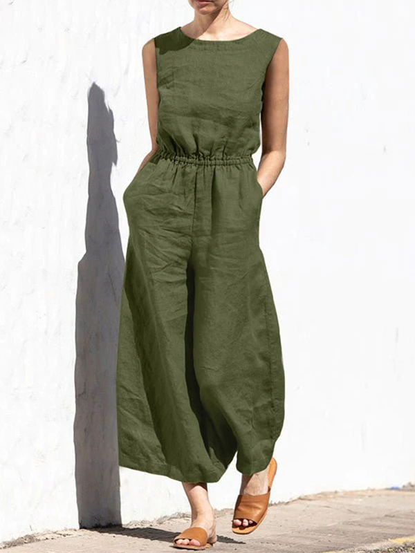 Sleeveless Wide Leg Round-Neck Jumpsuit
