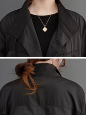 Loose Long Sleeves Drawstring Split-Joint Lapel Trench Coats