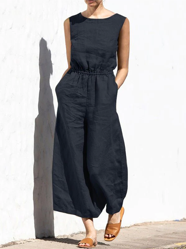 Sleeveless Wide Leg Round-Neck Jumpsuit
