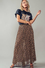 LEOPARD ANIMAL PRINT PLEATED MIDI SKIRT