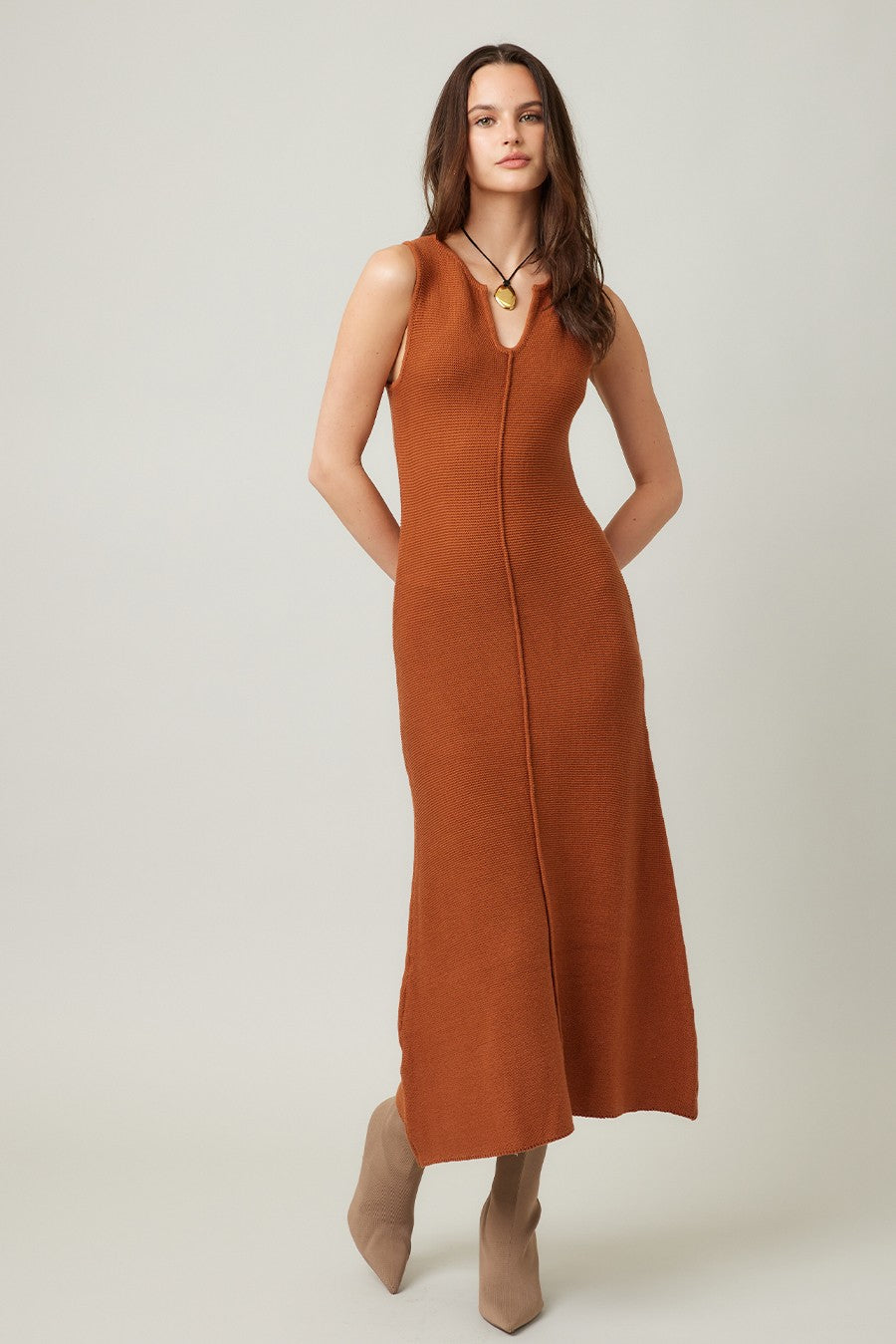 Chestnut Sleeveless V-Neck Knit Maxi Dress – My Sister's Stuff Boutique