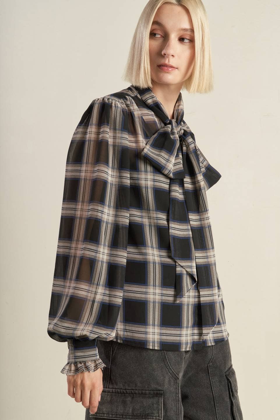 Plaid  Bow Tie Top