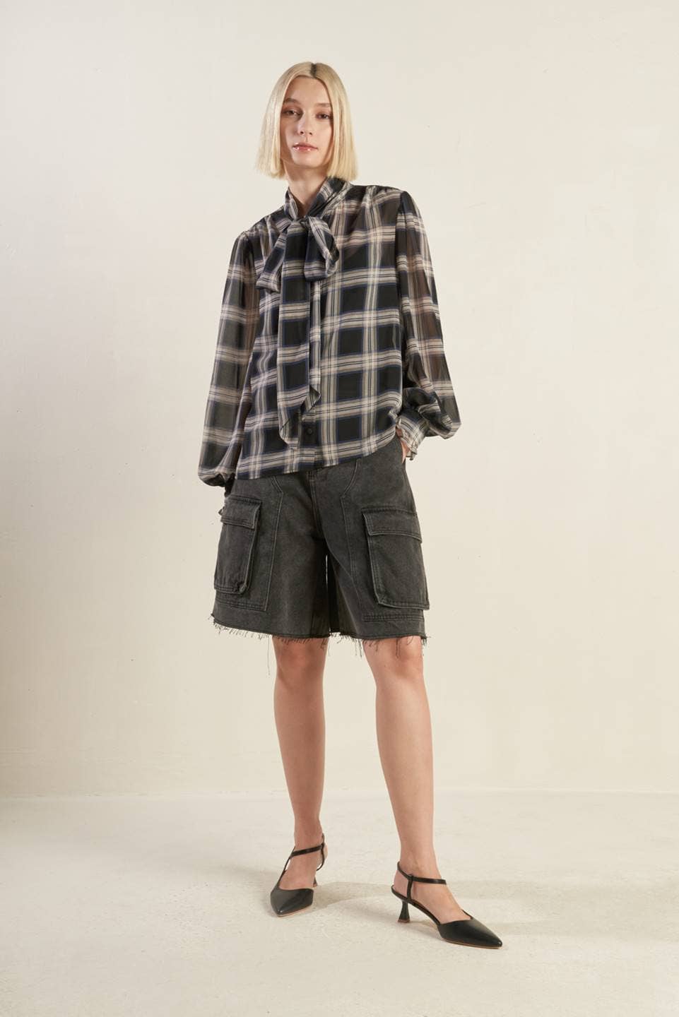 Plaid  Bow Tie Top