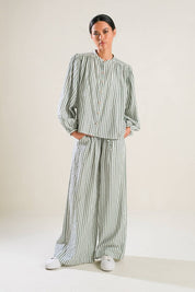 Russet Striped Button-Up Peasant Top