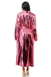 No Time To Play Waist Tie Pink Metallic Trench Coat