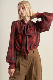 Plaid  Bow Tie Top