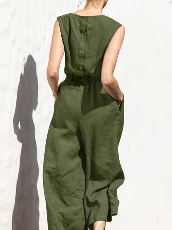 Sleeveless Wide Leg Round-Neck Jumpsuit