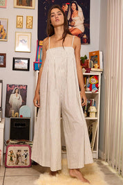 Stripe Wide Leg Front Pleat Jumpsuit