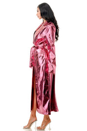 No Time To Play Waist Tie Pink Metallic Trench Coat
