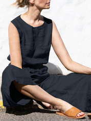 Sleeveless Wide Leg Round-Neck Jumpsuit
