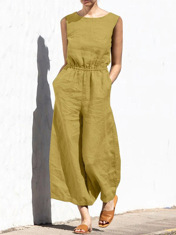 Sleeveless Wide Leg Round-Neck Jumpsuit