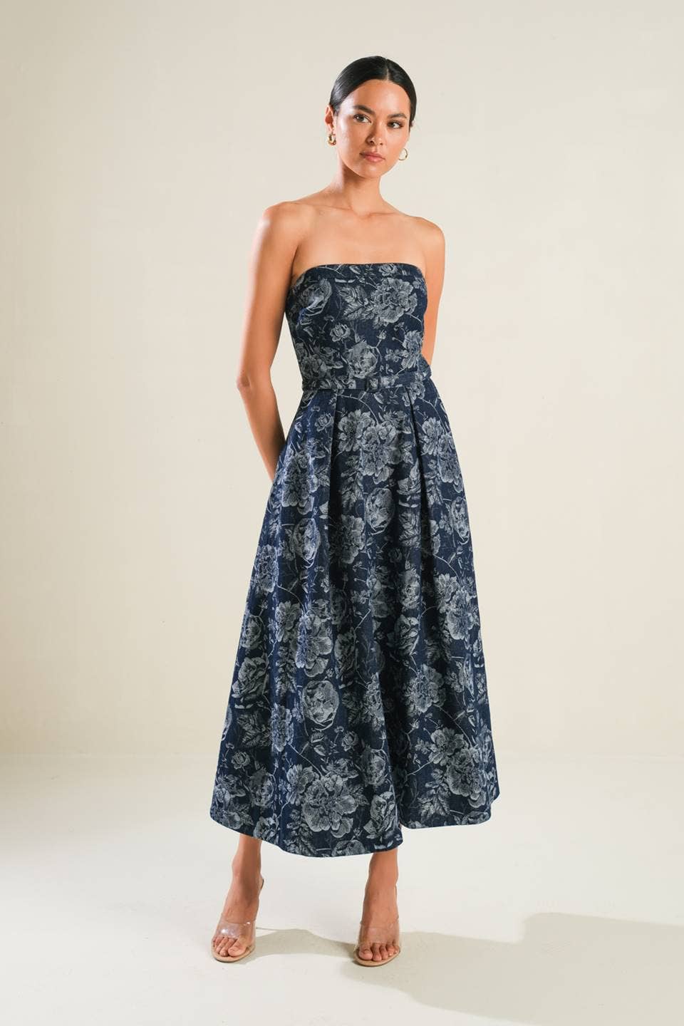 idem イデム　flower jacquard denim bustier idem IDEM flower jacquard denim bustier