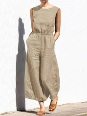 Sleeveless Wide Leg Round-Neck Jumpsuit