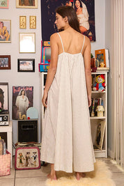 Stripe Wide Leg Front Pleat Jumpsuit