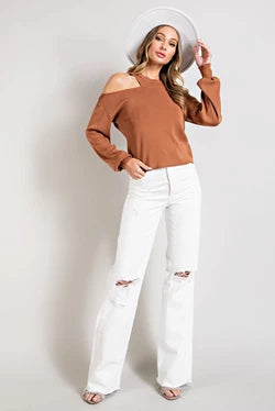 She’s So Cold-Shoulder Knit Top