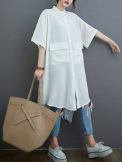 Hollow Solid Long Blouse