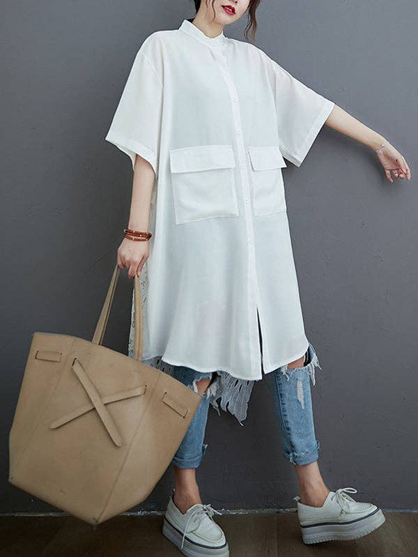 Hollow Solid Long Blouse
