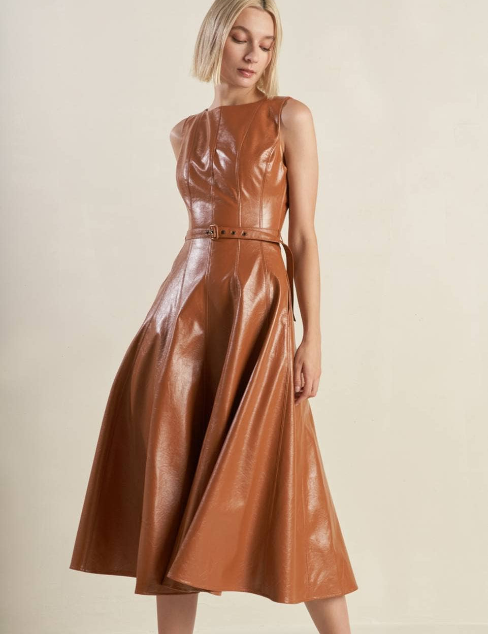 Faux Leather Midi Dress