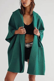 Soft Brushed  Knit Poncho with pockets