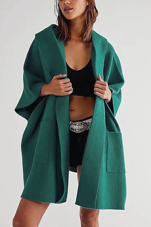 Soft Brushed  Knit Poncho with pockets
