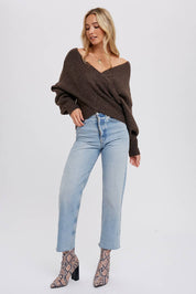 CROSSOVER RIBBED PULLOVER