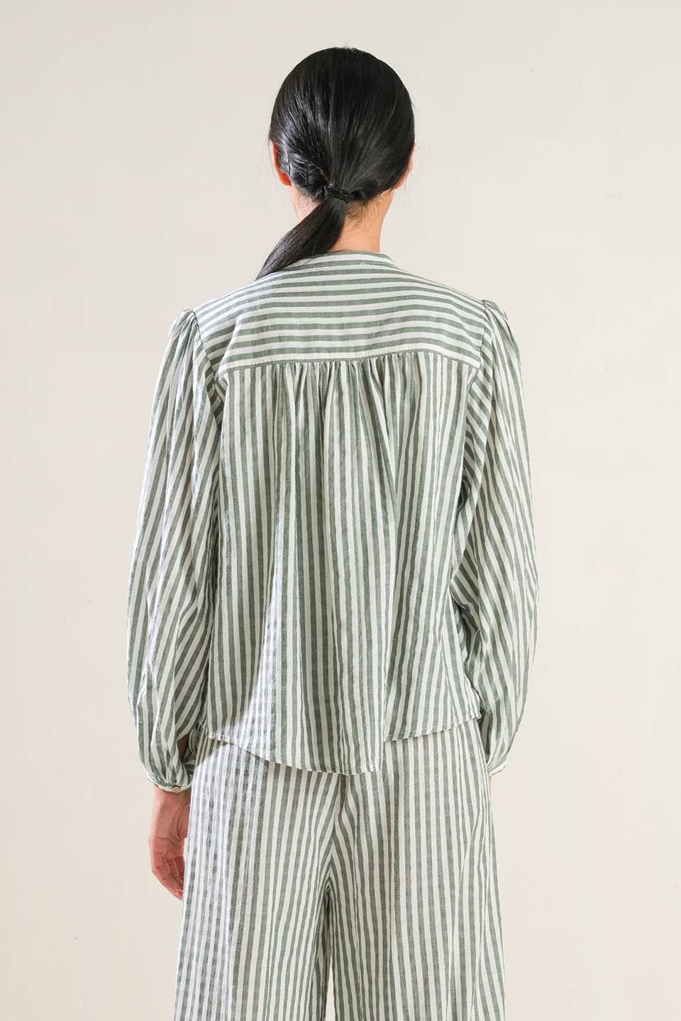 Russet Striped Button-Up Peasant Top
