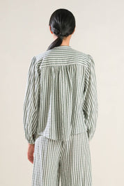 Russet Striped Button-Up Peasant Top