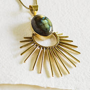Brass labradorite starburst pendant charm necklace