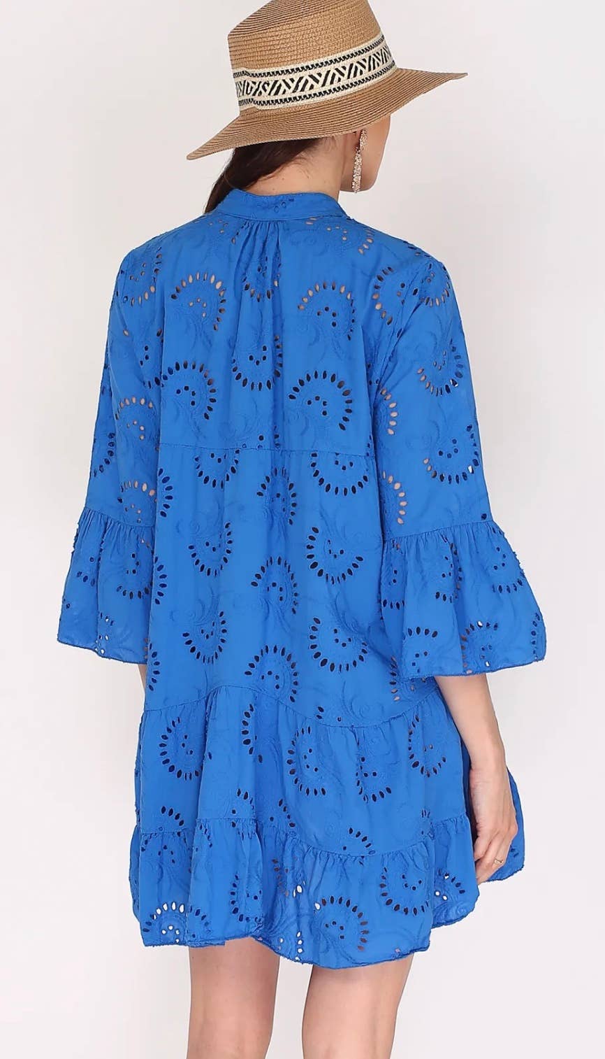 Embroidered Short Dress Billowy Sleeves
