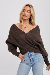 CROSSOVER RIBBED PULLOVER