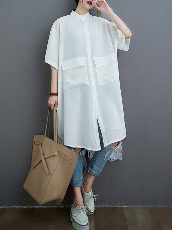 Hollow Solid Long Blouse