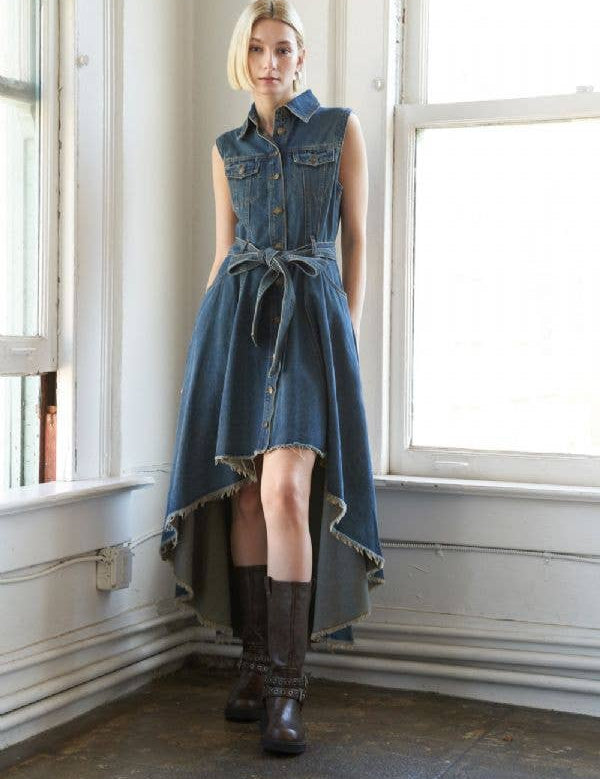 A Chic Denim Hi-Lo Midi Dress