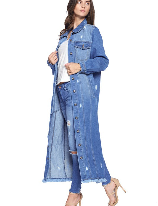 DENIM LONG JACKETS DISTRESSED WASHED