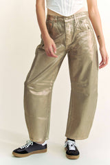 STRUCTURED BARREL LEGS RETRO GOLD FOILED JEANS