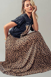 LEOPARD ANIMAL PRINT PLEATED MIDI SKIRT