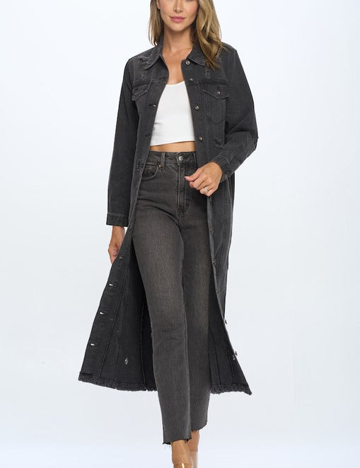 DENIM LONG JACKETS DISTRESSED WASHED