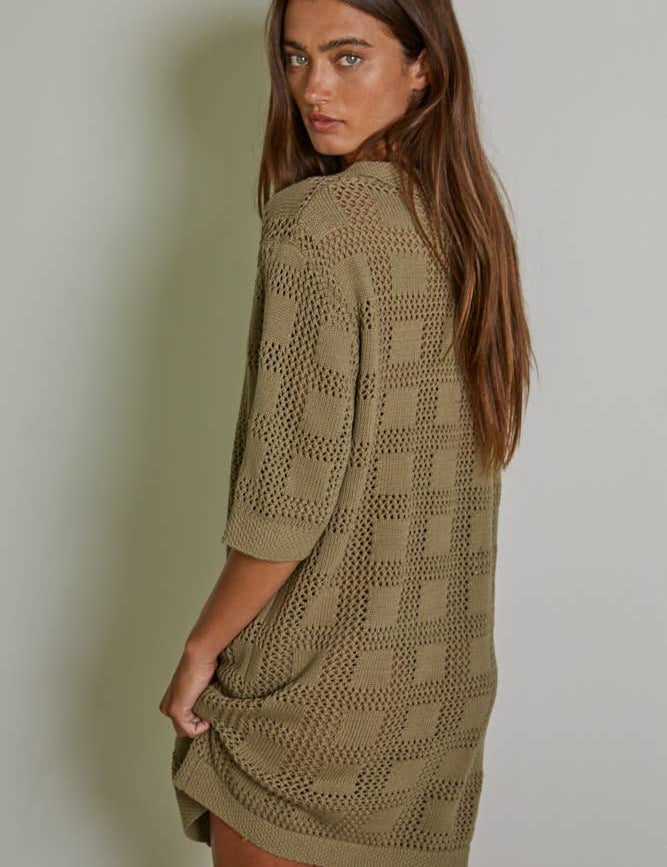 Knit Cotton Sweater Cardigan Mini Dress