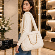 Solid Plush Faux Fur Shoulder Tote Bag