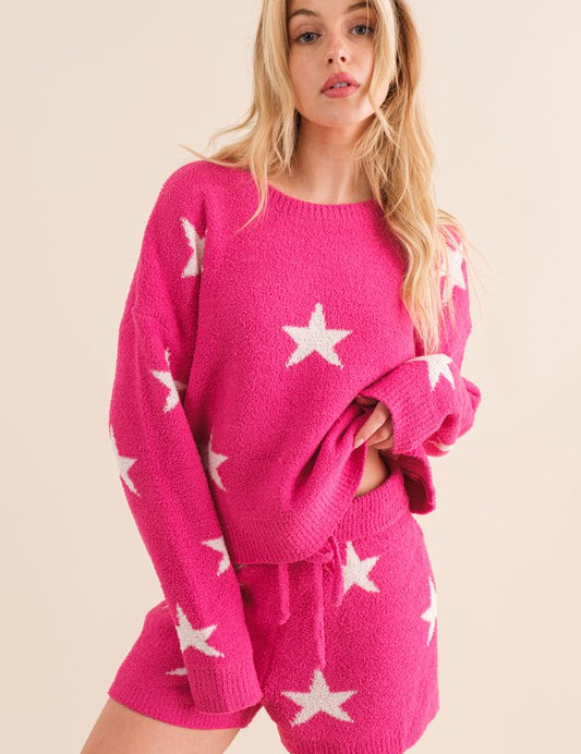 Soft Long Sleeve Star Print Top and Short Set