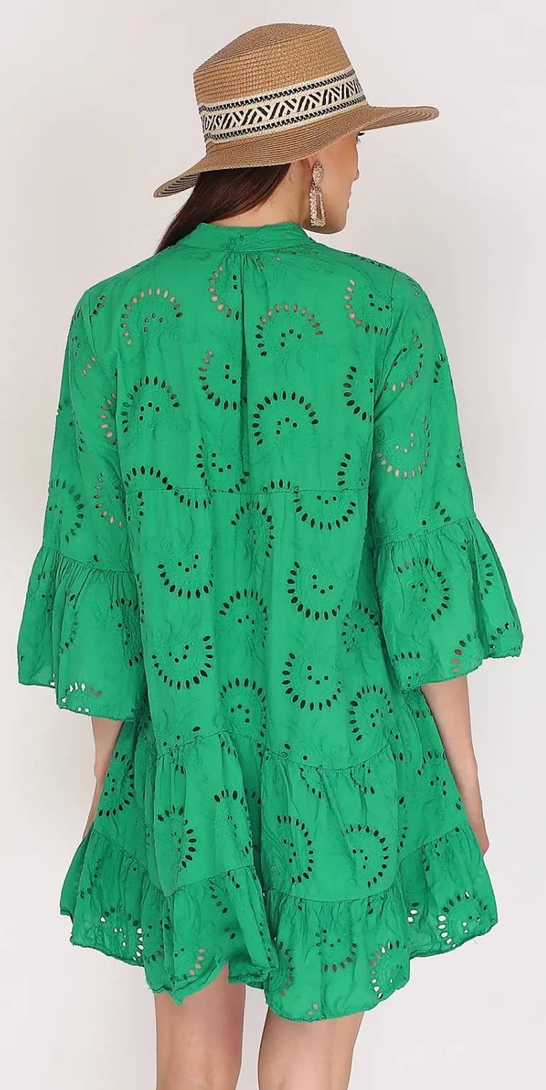 Embroidered Short Dress Billowy Sleeves