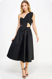 Knotted Flower Bow Midi Dress