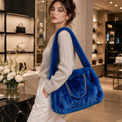 Solid Plush Faux Fur Shoulder Tote Bag