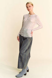 CHECKER BOARD MESH LONG SLEEVE LAYERING TOP