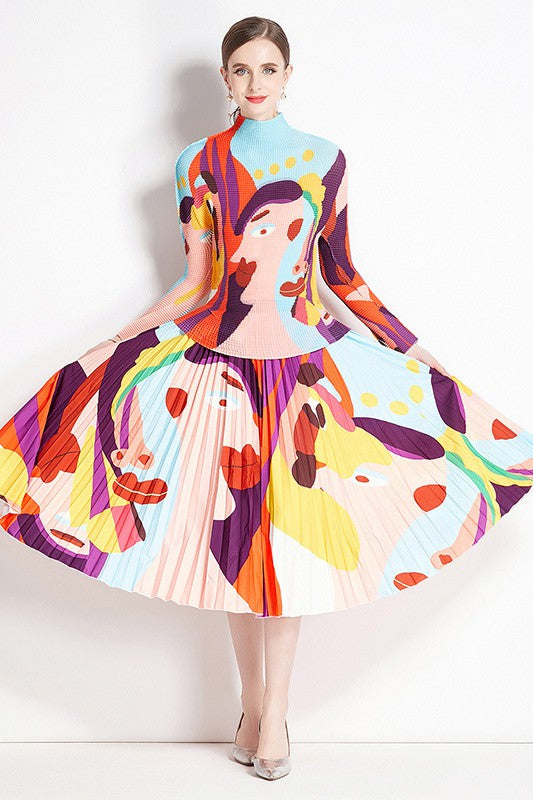Multi-Print Maxi Dress Skirt Set