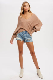 CROSSOVER RIBBED PULLOVER