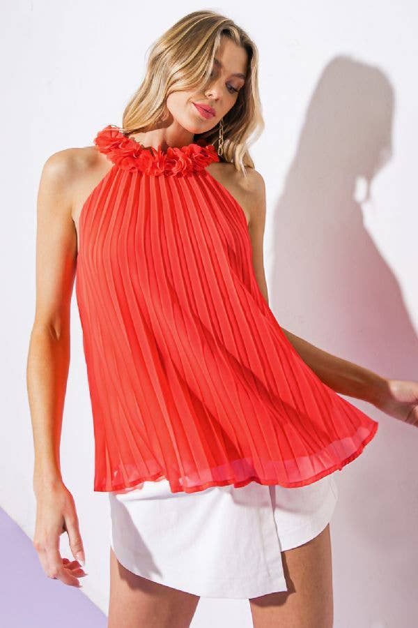 Rosette neck-pleated top