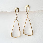 Brass droplet organic form long hoop earrings