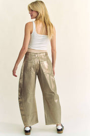 STRUCTURED BARREL LEGS RETRO GOLD FOILED JEANS